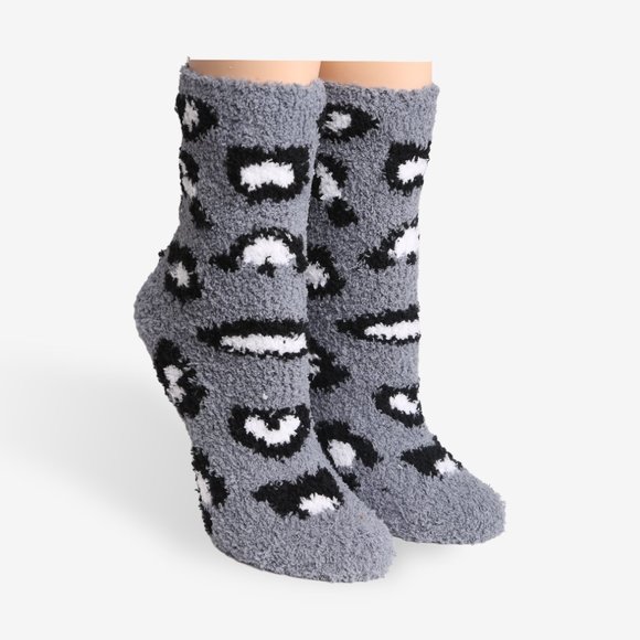 P/S 6 pairs Pack! Leopard Print Fuzzy/Soft/Cozy Mini-Crew Socks·Sleep·ComfyLuxe - Picture 5 of 6